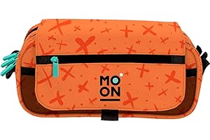 Grafoplás 37546452. Estuche Escolar Tres Compartimentos con Solapa, Naranja, Colección Moon, Tamaño: 23x10x10cm