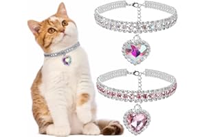 CHUNZHILAI 2 Pack Diamond Collar for Cat Bling Pet Dog Collar Fashion Crystal Diamond Adjustable Rhinestone Cat Necklace Cat Collars for Puppy Kitten (Heart,S)
