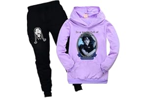 DROLA Filles Wednesday sweat à capuche+pantalon Set,Costume d'hiver Casual Regular Homewear pour garçons et filles cadeau