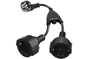 LUVZOOR Doppia Spina per Presa, Adattatore Presa 2 in 1 con Cavo Flessibile Prolunga con 2 Prese Schuko per Cucina Ufficio Casa 16A 250V Max 3680W