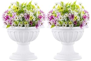 Nuptio 2 Piezas Sembradora de Urnas Clásica, Urna Decorativa de Interior o Exterior de Plástico de 26cm de Altura, Sembradora de Plástico de Pedestal Alto, Maceta de Estilo Vintage, Blanco