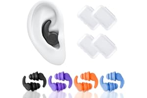 Relota 4 Paires Bouchons d'Oreille de Natation, Réutilisables Imperméables Bouchon Oreille Piscine Enfant, Anti Bruit Bouchons d'Oreilles En Silicone pour Douche, Surf et Autres Sports Nautiques