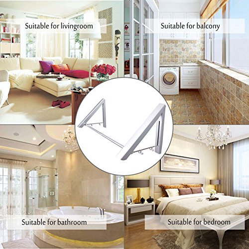 Klappbar Wand-Kleiderständer,Samione Kleiderhaken Garderobenhaken Kleiderlüfter Wandgarderobe Geeignet für Wohnzimmer, Bad, Schlafzimmer, Büro, Silber 40 x 33 x 30CM (2 pcs) - 5