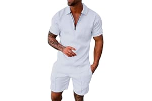 riou Chandal Hombre Completo Verano 2024 Color SóLido Vintage Traje de Moda para Correr Polo Camiseta de Manga Corta Estampada + Pantalones Cortos Ligero y Transpirable Chándal