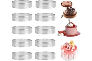 Roundsky Lot de 10 anneaux à tartes ronds avec trous en acier inoxydable pour tarte quiches gâteau mousse moule cuisine 10 cm