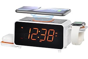 iTOMA Dual Wireless Charging Alarm Clock Radio with Bluetooth Speaker, FM Radio,Two USB Port,Dual Alarm, Snooze, Night Light, Auto & Manual Dimmer Control, 1.4" Orange Display CKS209