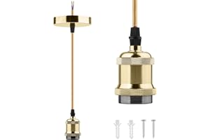 Glirowy Vintage Ceiling Pendant Light Fitting, Braided Flex E27 Lamp Holder Copper Ceiling Rose with 1.1M Cable-Bronzed