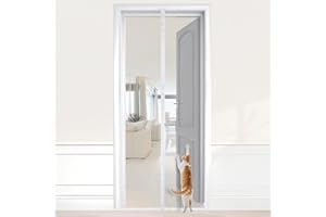 HOOMEE Mosquitera para Puerta, Cortina Magnética para Puertas de Balcón o Terraza, Tejido con Fuertes Imanes para un Autocierre, Fácil Instalación sin Taladrar (90x210CM, Blanco)