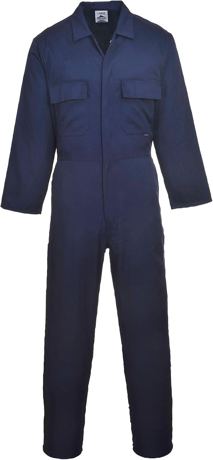 Portwest S999 Men's Work Coveralls - Protective Polycotton Work Overalls Durable Workwear Boiler Suit for Mechanics Warehouse Garages DIY Navy, Large