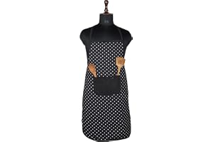 Kuber Industries Kitchen Apron Apron for Restaurant & Chef Waterproof Apron Front Pocket Cooking Cloth Kitchen Dress for Women & Men Dot Black