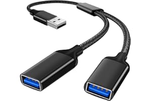 YIXINHE USB splitter with 2 ports, USB male to dual female extension cable adapter, 1-in-2-out dual extender hub compatible with laptops, Mac flash drives, keyboards, and flash drives