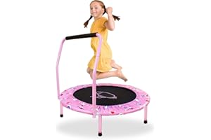 NUKIED 38" Trampoline for Kid Noise-Free Trampolines with Adjustable Foam Handle and Safety Padded Cover Foldable Toddler Bouncer Indoor & Outdoor Bungee Rebounder Trampoline for Child Play and Exercise