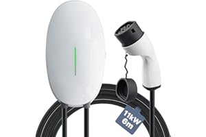 Teskee Chargeur EV Type 2 Wallbox Home Station de Recharge de Voiture EV Intelligente pour Toutes Les Voitures EV et Hybrides Rechargeables à l'extérieur et à l'intérieur 11kW 16A 6 Metros Trifásico