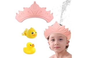 BDSHUNBF Duschhaube Kinder,Haare waschen Kinderschutz,Baby Verstellbarer Shampoo Schutz,Crown Hair Washing Shampoo Shield Baby,Kommt Mit Einer Kneifbaren Ente Und Einer Schwimmenden Ente(Rosa)