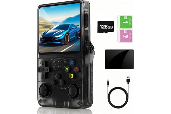 Console de Jeux Rétro R36S, Écran IPS 3,5", 128 Go, Plus de 40 000 Jeux Préinstallés, Système Open Source basé sur Linux/ArkOS, Double Joystick, Batterie 3500mAh, Version Transparent Noir (Black)
