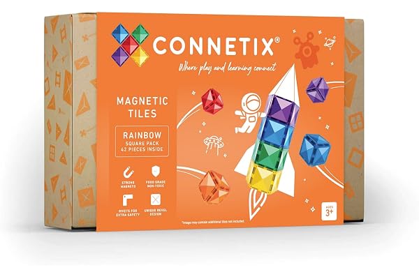 CONNETIX Tuiles magnétiques Arc-en-Ciel Paquet carré, 42 pièces