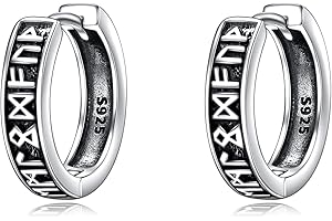 YFN Schwarze Ohrringe Herren 925 Sterling Silber Wikinger Rune Schwarz Ohrringe Geburtstag Geschenke für Männer Frauen