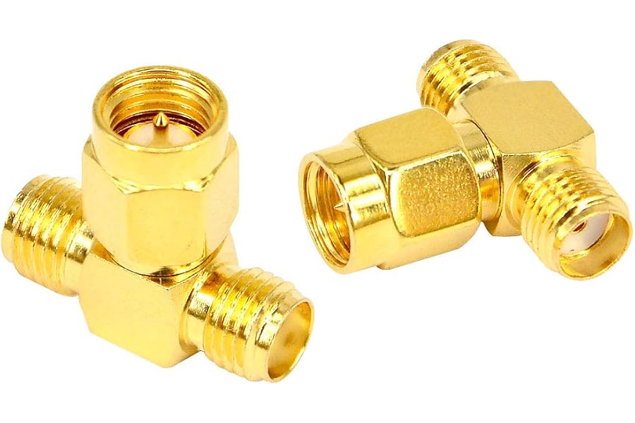 Boobrie 2PCS SMA Male to Dual SMA Female Triple T RF Adapter Connector 3 Way T-type Splitter RF Adapter Coax Jack Connector Converter for WiFi Antenna Extension Cable FPV Drone -NOT for TV