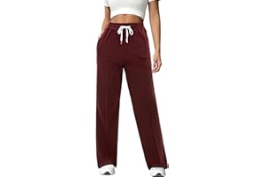 Crewhpo Pantalon Jogging Femme en Coton Pantalon de Sport Couleur Unie Bas de Jogging Large avec Poches Pantalon de Décontracté pour Running Fitness Training S-XXL