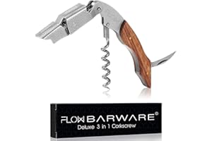 Flow 3-in-1 Korkenzieher, Weinflaschenöffner, Folienschneider, Palisander-Griff und Edelstahl-Korkenzieher mit doppeltem Scharnier von Flow Barware