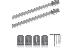 BESTLIVINGS Drążki do zazdrostek, zestaw 2 sztuk, wysuwane - 2 karnisze z samoprzylepnymi haczykami, mocowanie bez wiercenia – (kolor: srebrny, rozmiar: 60-90 cm)