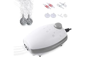 PYPABL 3W Aquarium Air Pump, 300L/H Silent Adjustable Fish Tank Bubbler, Powerful Oxgen Pump for up to 450L Fish and Turtle Tank