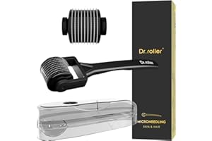 Dr.roller Derma Roller Cheveux, 1 mm Derma Roller Cheveux Repousse, Derma Roller Barbe 540 Micro-Aiguilles en Titane, Rouleau Barbe Homme, Microneedling Cheveux Barbe Visage (Poignée Droite Noir)