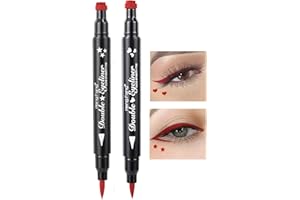 Eyeliner Stamp - OCHILIMA Double-sided Liquid Eyeliner Pen with Eye Makeup Stamp, Waterproof, Double Sided & Long Lasting Seal Tattoo Makeup Tool Red Black No smudge (Moon/Star）Shape Stamp Pen 2 Pcs