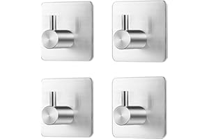 EXGOX Self Adhesive Hooks,Stainless Steel Adhesive Coat Hooks Heavy Duty Wall Door Hooks Home Bath Towel Hooks Waterproof Sticky Hooks for Kitchen Bathroom Toilet-No Drill Glue Needed-4 Pack