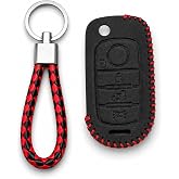 AutoHan Keys Egea Uyumlu Deri Anahtar Kılıfı, 3 Buton, Siyah, Kırmızı &Ouml;rg&uuml;l&uuml; Anahtarlık Dahil
