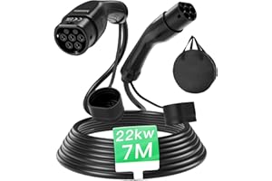 Mookis Typ 2 Ladekabel 22KW 32A 7M 3 Phasen EV Charger IP65 Wasserdicht Ladekabel Typ 2 auf Typ 2 mit Tragetasche, Anwendbar auf Elektrofahrzeuge Gemäß IEC 62196-2