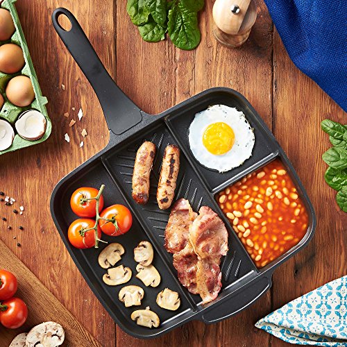 VonShef All in One Frying Pan / 4 in 1 Multi Section Grill/Breakfast Skillet with NonStick