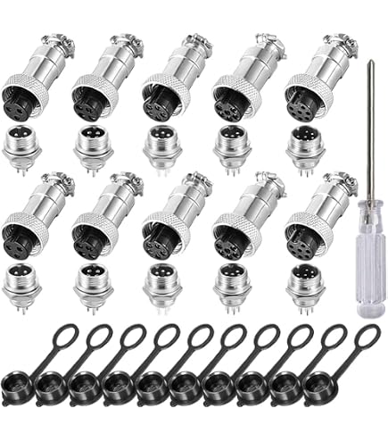 10 Set Connettori Aviazione GX16 16mm Maschio Femmina - 3/4/5/6/8 Pin Con Cappuccio E Cacciavite