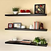 Modern Floating Wall Shelves Set of 3 – Black Wooden Display Shelves for Living Room, Bedroom, Kitchen & Office | Wall Mounted Storage Rack for Books, Plants, Decor & Photos