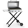 Onlyfire 3-Burner Gas Plancha Portable Gas BBQ with Foldable Stand | Thermometer | Side Table, Stainless Steel Flat Top Grill Griddle for Outdoor Cooking Camping Tailgating |7 KW