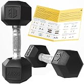 ManiBoom Professional Ergonomic and Non-Slip Rubber Hex Dumbbells with Chrome Bar &ndash; Dumbbells and Dumbbells Various Kilos 10