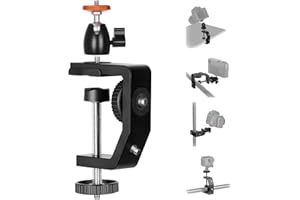 TARION C Clamp Desk Mount - Camera Table C-clamp with Ballhead 4x Universal 1/4 Screws Aluminum Desktop DSLR Mount Heavy Duty for Workbench Bike Hanldebar Indoor Outdoor Streaming TR-C