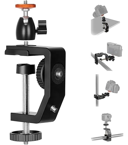 Tarion C-klem tafel standaard cameramontage met standaard 1/4 inch schroef, balhoofd en een 33-60 cm verstelbare verlengstang voor vlogging, livestream, fotostudio, licht fotografie en filmen