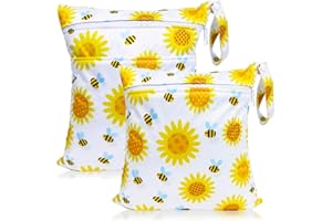 HOTLIKE Borsa Pannolini Riutilizzabile, 2Pcs Wetbag Borsa per Pannolini Impermeabile Organizzatore Neonato Sacchetto del Pannolino con Doppia Cerniera Bambino Bag per Viaggi Spiaggia Gym (Girasole)