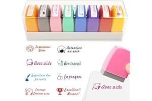 Tampon Enseignant Français, Afenau 8Pcs Stampon Maitresse D'école avec Plastique Boîte, Tampon pour Maitresse, tampon Professeur des Ecoles pour Encourager Élèves (Multicolore)