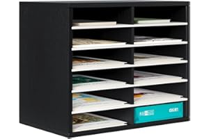 ‎PAG PAG 12 Fächer Verstellbarer Dokumentenablage aus Holz,Holz-Literatur-Stehsammler,Aktensortierer Briefablage A4 Zeitschriftenständer,für Büro/Zuhause/Schule,Schwarz&Weiß