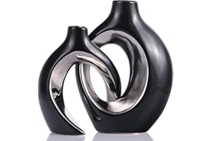 oliruim Set di 2 vasi decorativi neri e argentati, moderni vasi decorativi per la casa, in ceramica, per soggiorno, tavolino da caffè, centrotavola, decorazione per matrimoni (nero-argento)