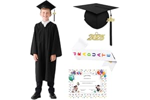 Crusward Toga Laurea Bambini, Toga Laurea Asilo Set con Cappello Laurea Fascia Ciondolo Costume da Laureato per Bambini Studenti elementari Medi Linea