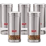 HAZEL Stainless Steel Transparent See Through Container, Silver, Set of 5, 1 Ltr