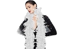 GEWDW Colorful Feather Boa, 2M Fluffy Feather Boa Fancy Dress for Women Feather Boa Fancy Dress Accessories for Wedding Parties, Concert, Fancy Dresses, Hen Nights, Halloween, Christmas (White)