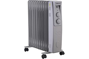 Belaco 2500W Oil Filled Radiator Heater, 11 Fin Portable Electric Radiator with Adjustable Thermostat, Energy Saving Quiet Room Heater with Wheels & Safety Cut-Off, for Home & Office - Grey