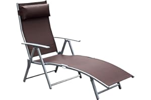 ‎OUTSUNNY Outsunny Sonnenliege Strandliege Gartenliege Relaxliege klappbar mit Kissen Strand Metall+Stoff Braun 137 x 63,5 x 100,5 cm