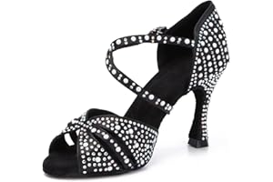 Syrads Womens Professional Latin Dance Shoes Open Toe Salsa Bachata Dance Shoes Glitter Strass Salsa Latin Dancing Heels