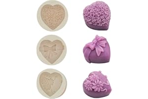 Keleily Moulle à Savon Silicone 3 Pièces - Moule 3D Fleurs Coeur Rose Pour Gâteau, Chocolats, Mariage, Anniversaire, Bébé Douche, Noël, Bricolage, Fête, Cadeau