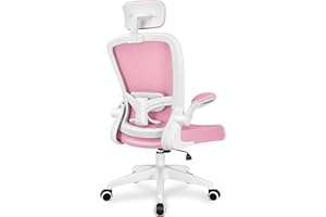FelixKing Silla de oficina, silla de escritorio de malla con reposabrazos plegables, silla de oficina con reposacabezas ajustable, soporte lumbar, respaldo alto de malla agradable a la piel, 300 lb